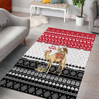 Yemen Christmas Area Rug with Camel Leopard Falcon Red Black White Snowflake - Wonder Print Shop