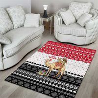 Yemen Christmas Area Rug with Camel Leopard Falcon Red Black White Snowflake - Wonder Print Shop