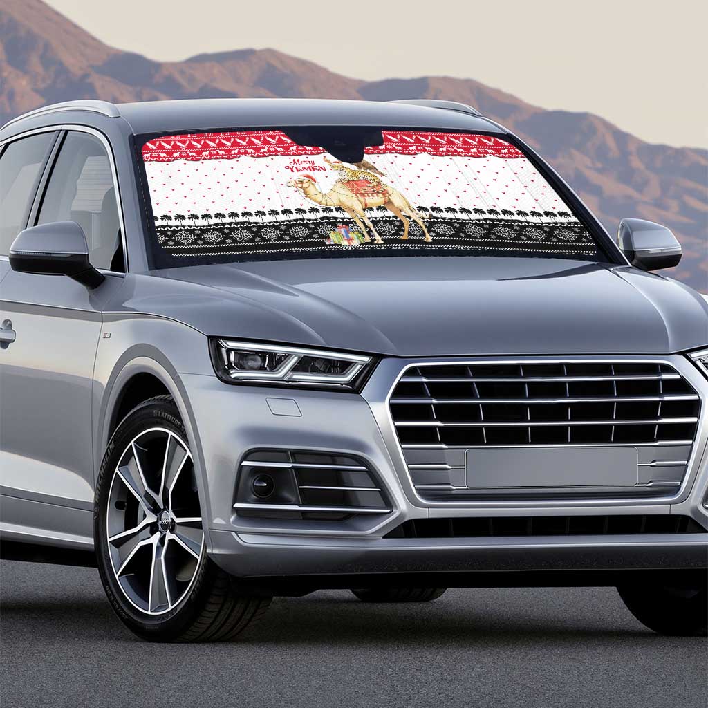 Yemen Christmas Auto Sun Shade with Camel Leopard Falcon Red Black White Snowflake - Wonder Print Shop