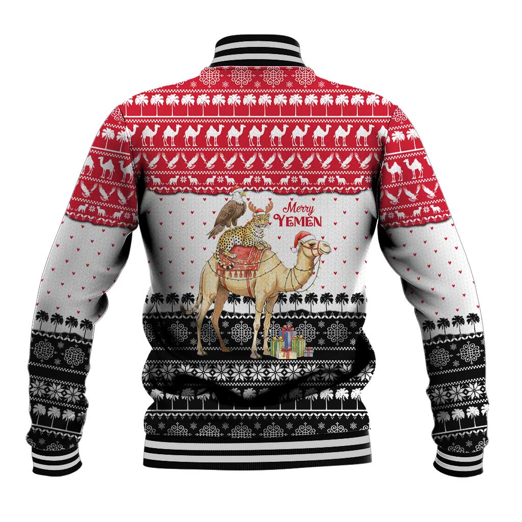 Yemen Christmas Baseball Jacket with Camel Leopard Falcon Red Black White Snowflake - Wonder Print Shop