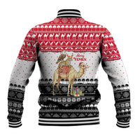 Yemen Christmas Baseball Jacket with Camel Leopard Falcon Red Black White Snowflake - Wonder Print Shop