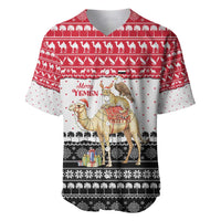 Yemen Christmas Baseball Jersey with Camel Leopard Falcon Red Black White Snowflake - Wonder Print Shop