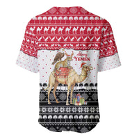 Yemen Christmas Baseball Jersey with Camel Leopard Falcon Red Black White Snowflake - Wonder Print Shop