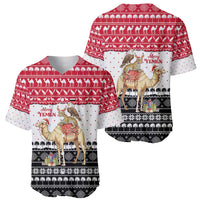 Yemen Christmas Baseball Jersey with Camel Leopard Falcon Red Black White Snowflake - Wonder Print Shop