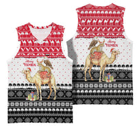 Yemen Christmas Basketball Jersey with Camel Leopard Falcon Red Black White Snowflake - Wonder Print Shop