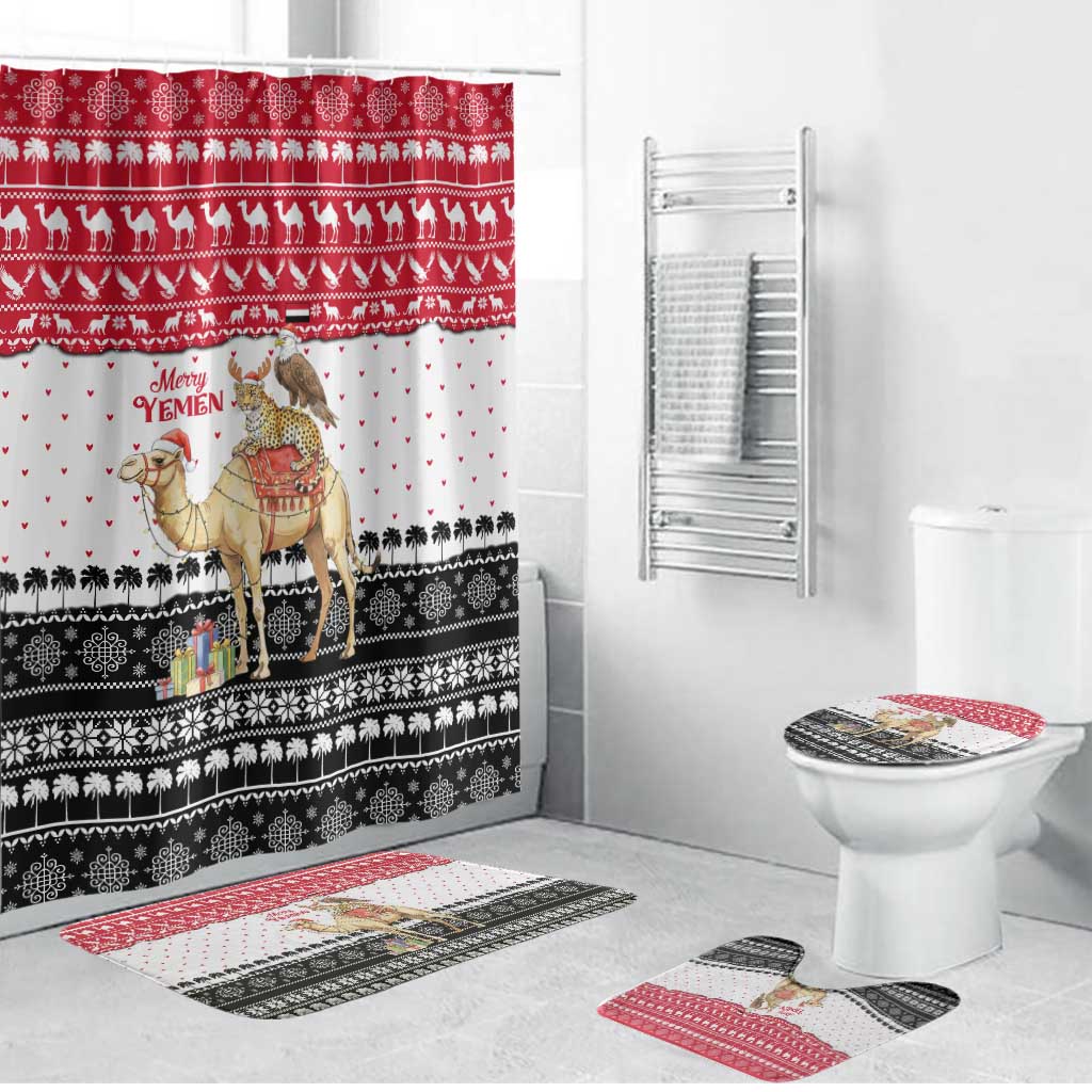 Yemen Christmas Bathroom Set with Camel Leopard Falcon Red Black White Snowflake - Wonder Print Shop