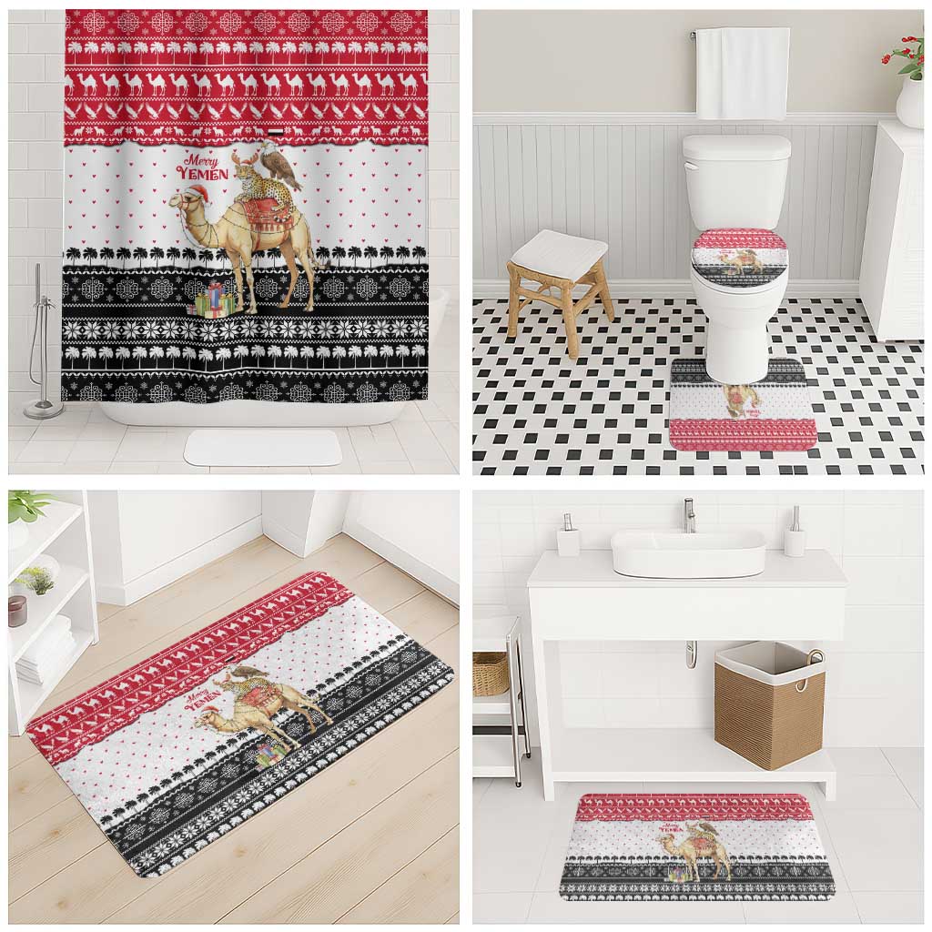 Yemen Christmas Bathroom Set with Camel Leopard Falcon Red Black White Snowflake - Wonder Print Shop