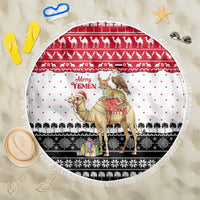 Yemen Christmas Beach Blanket with Camel Leopard Falcon Red Black White Snowflake - Wonder Print Shop