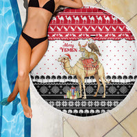 Yemen Christmas Beach Blanket with Camel Leopard Falcon Red Black White Snowflake - Wonder Print Shop