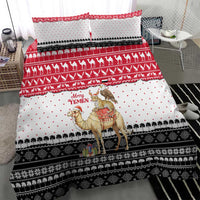 Yemen Christmas Bedding Set with Camel Leopard Falcon Red Black White Snowflake - Wonder Print Shop