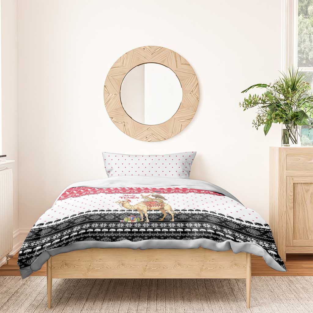 Yemen Christmas Bedding Set with Camel Leopard Falcon Red Black White Snowflake - Wonder Print Shop