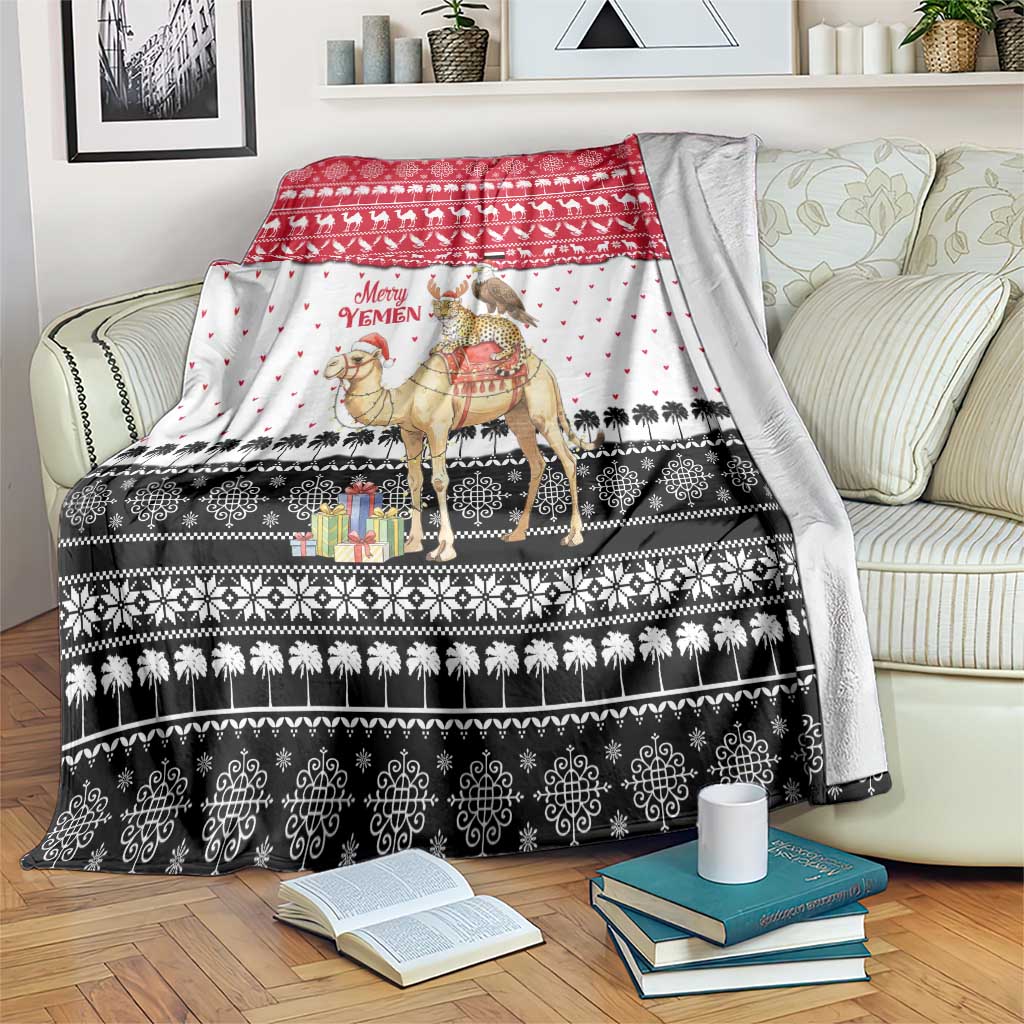 Yemen Christmas Blanket with Camel Leopard Falcon Red Black White Snowflake - Wonder Print Shop