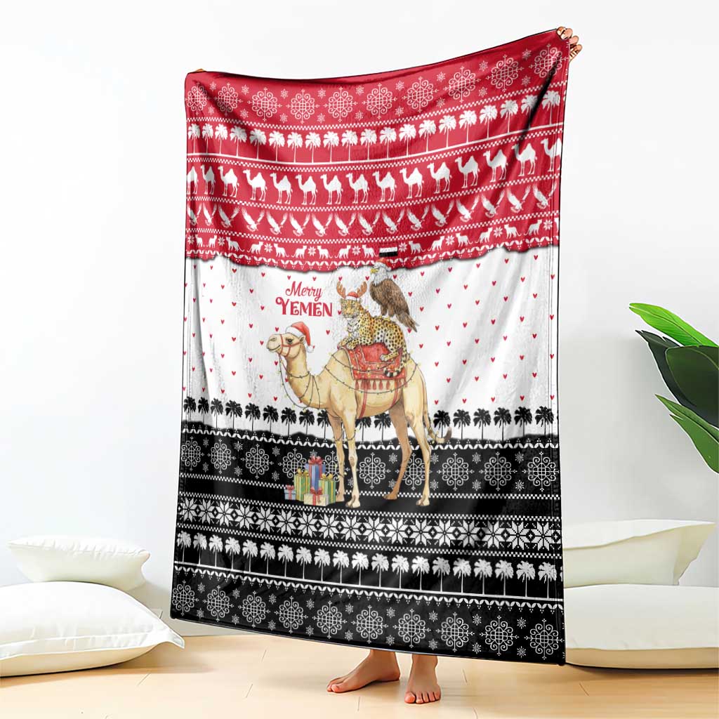 Yemen Christmas Blanket with Camel Leopard Falcon Red Black White Snowflake - Wonder Print Shop