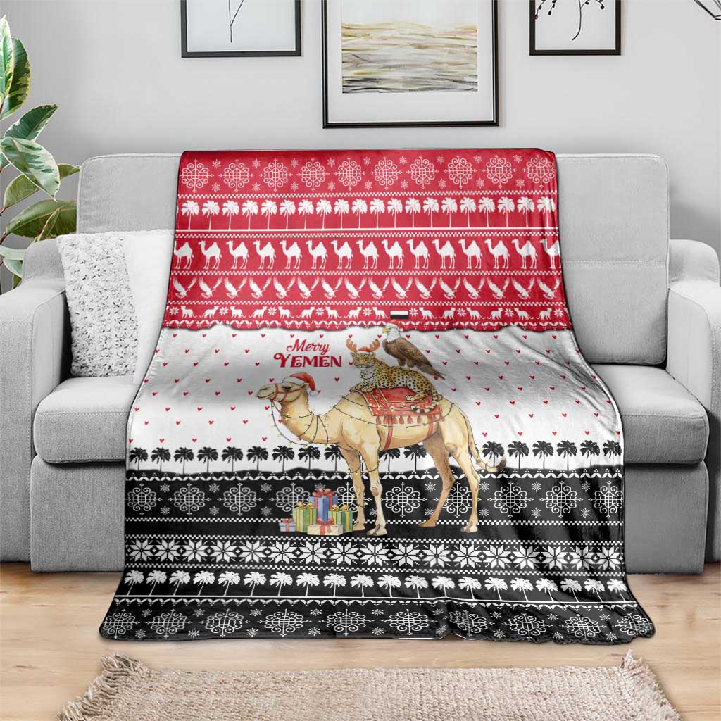 Yemen Christmas Blanket with Camel Leopard Falcon Red Black White Snowflake - Wonder Print Shop