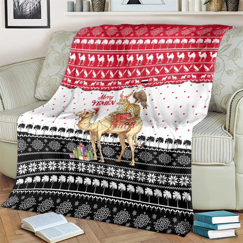 Yemen Christmas Blanket with Camel Leopard Falcon Red Black White Snowflake - Wonder Print Shop