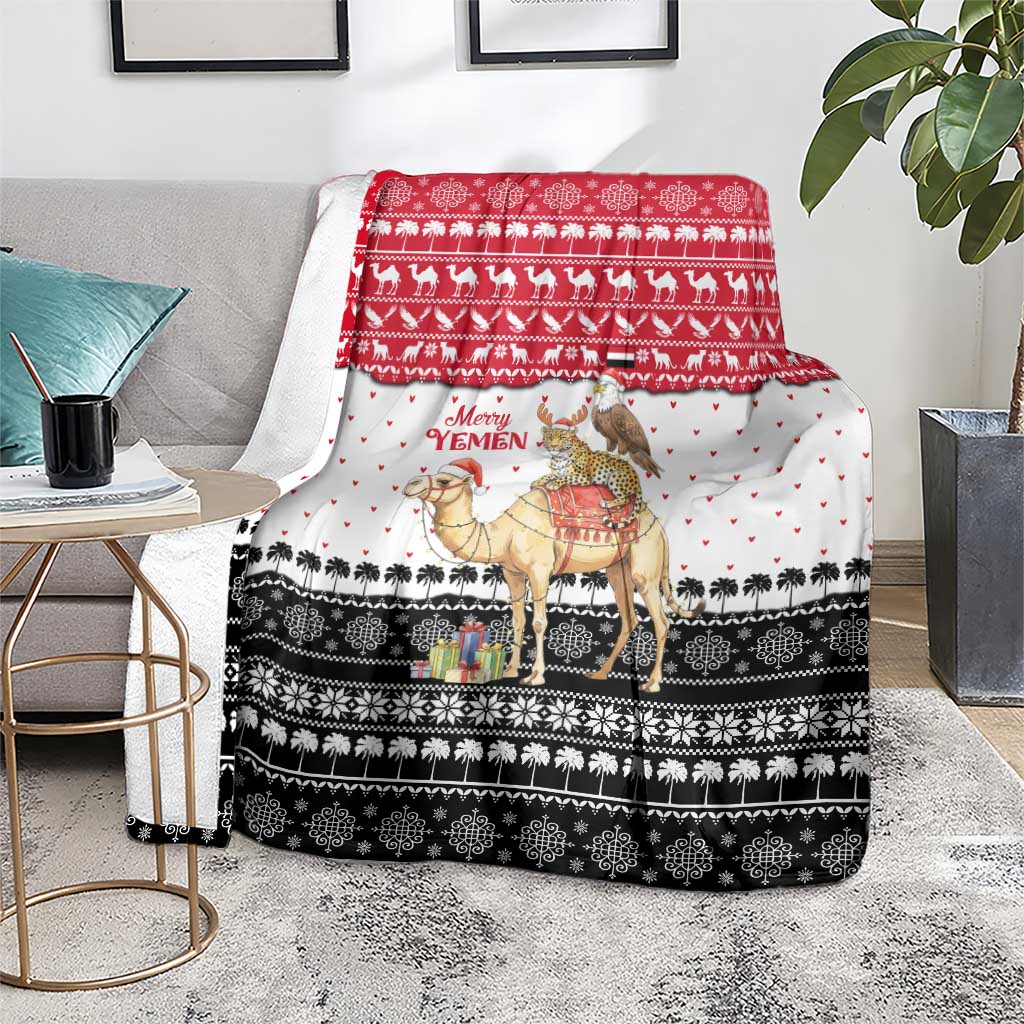 Yemen Christmas Blanket with Camel Leopard Falcon Red Black White Snowflake - Wonder Print Shop