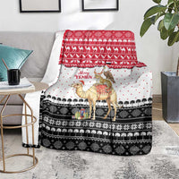 Yemen Christmas Blanket with Camel Leopard Falcon Red Black White Snowflake - Wonder Print Shop