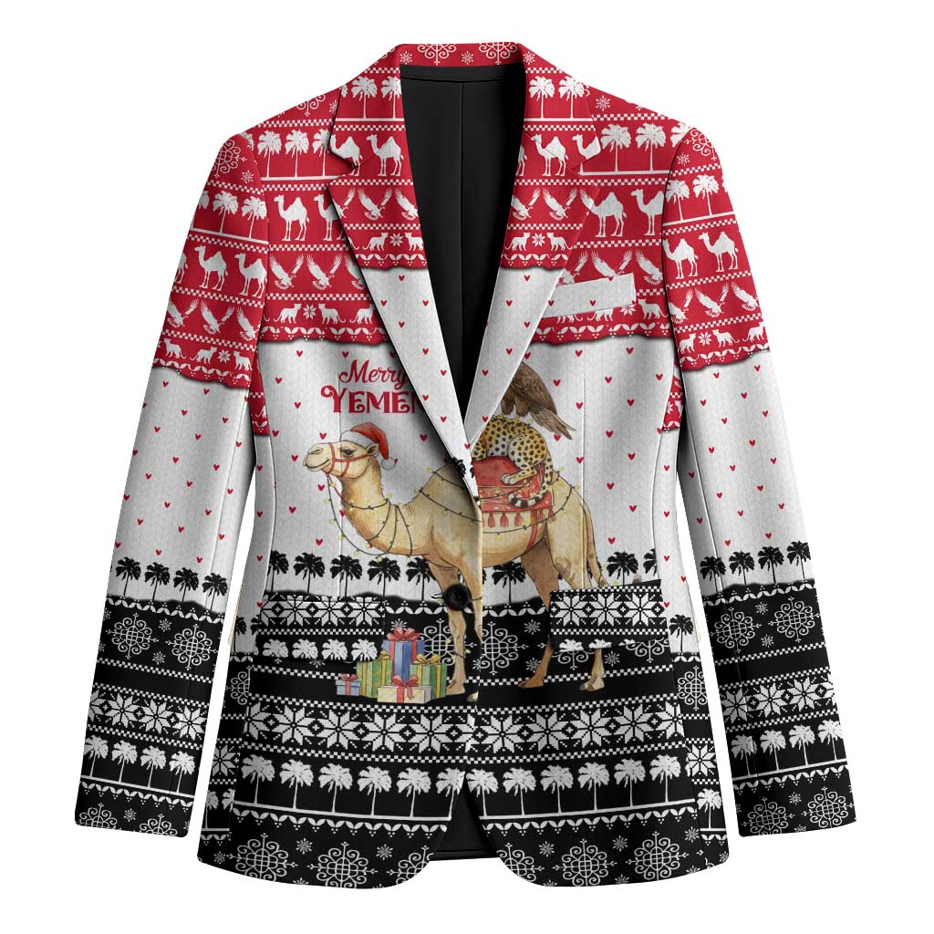 Yemen Christmas Blazer with Camel Leopard Falcon Red Black White Snowflake - Wonder Print Shop