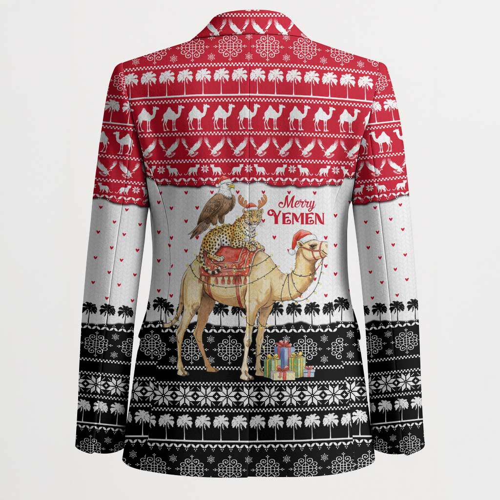 Yemen Christmas Blazer with Camel Leopard Falcon Red Black White Snowflake - Wonder Print Shop
