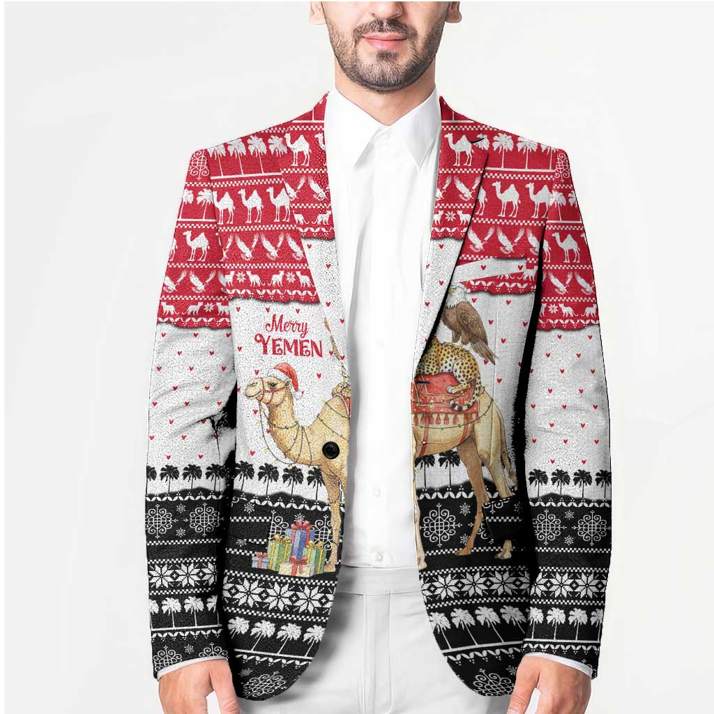 Yemen Christmas Blazer with Camel Leopard Falcon Red Black White Snowflake - Wonder Print Shop