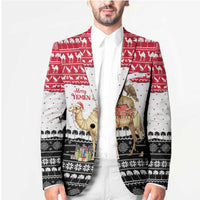 Yemen Christmas Blazer with Camel Leopard Falcon Red Black White Snowflake - Wonder Print Shop