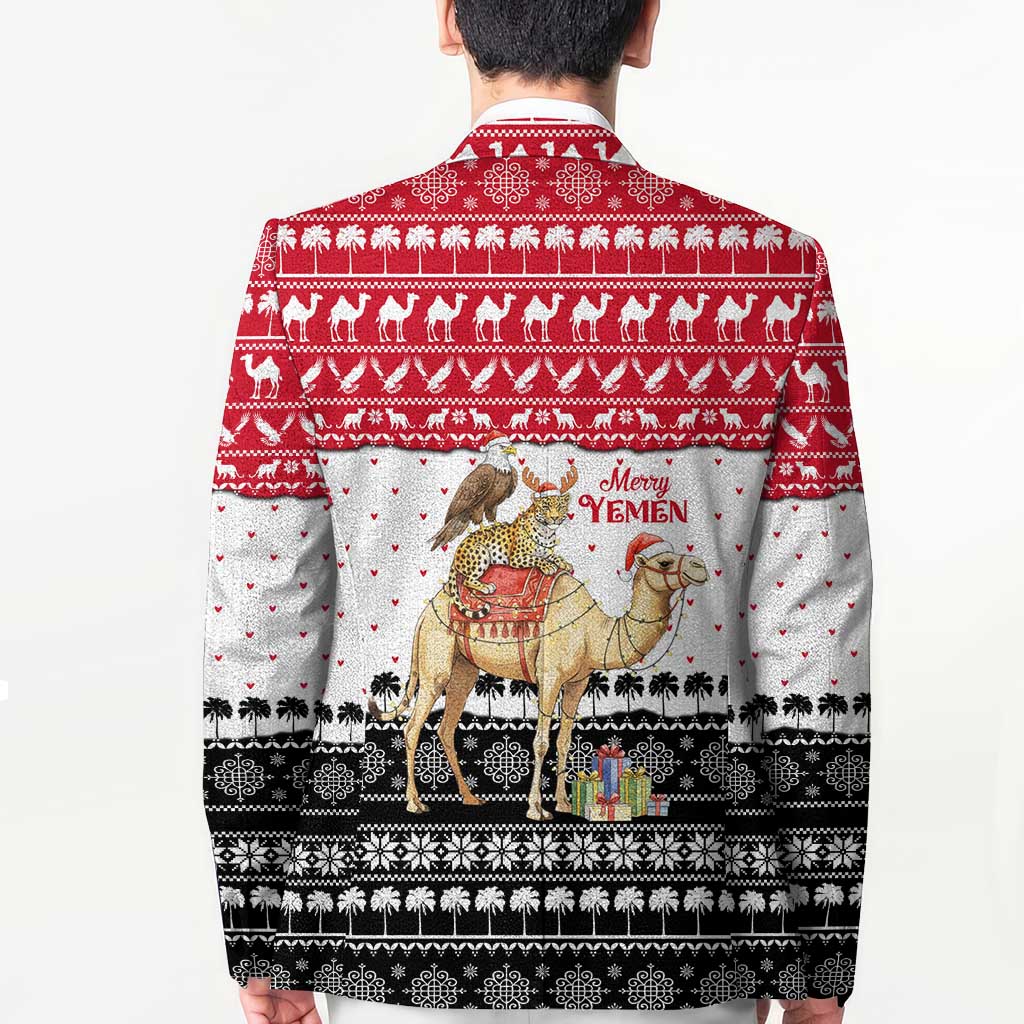 Yemen Christmas Blazer with Camel Leopard Falcon Red Black White Snowflake - Wonder Print Shop
