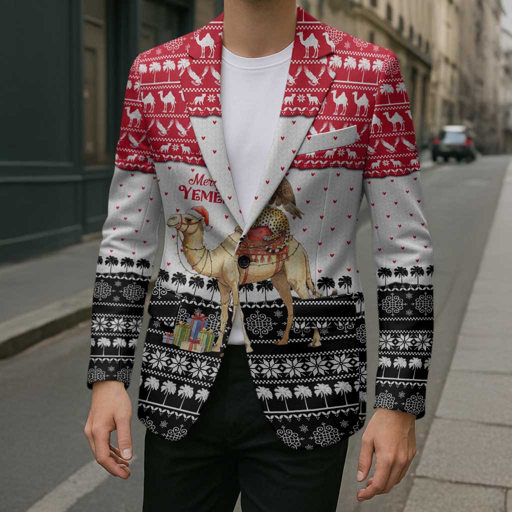 Yemen Christmas Blazer with Camel Leopard Falcon Red Black White Snowflake - Wonder Print Shop