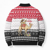 Yemen Christmas Bomber Puffer Jacket with Camel Leopard Falcon Red Black White Snowflake - Wonder Print Shop