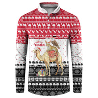 Yemen Christmas Button Sweatshirt with Camel Leopard Falcon Red Black White Snowflake - Wonder Print Shop