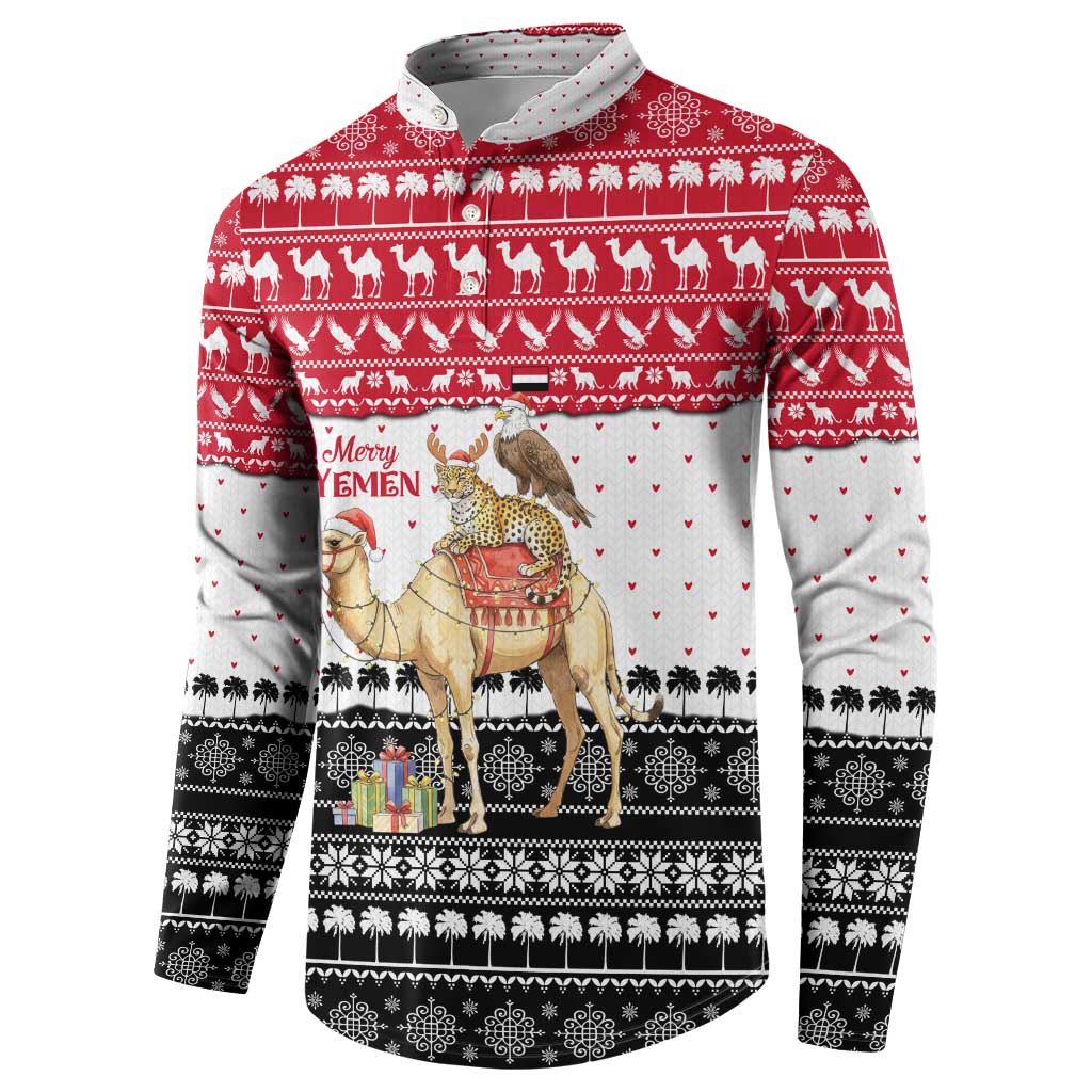 Yemen Christmas Button Sweatshirt with Camel Leopard Falcon Red Black White Snowflake - Wonder Print Shop