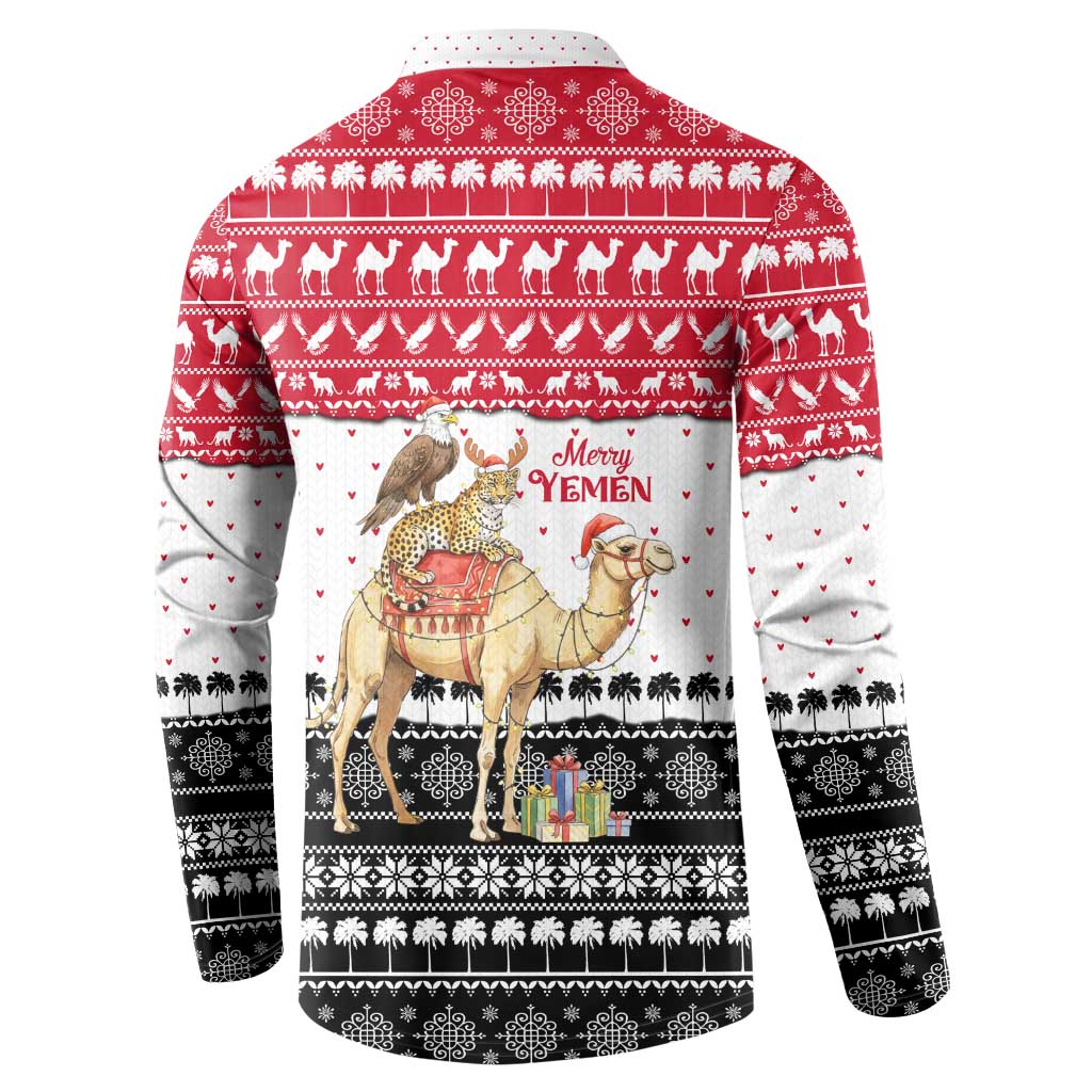 Yemen Christmas Button Sweatshirt with Camel Leopard Falcon Red Black White Snowflake - Wonder Print Shop