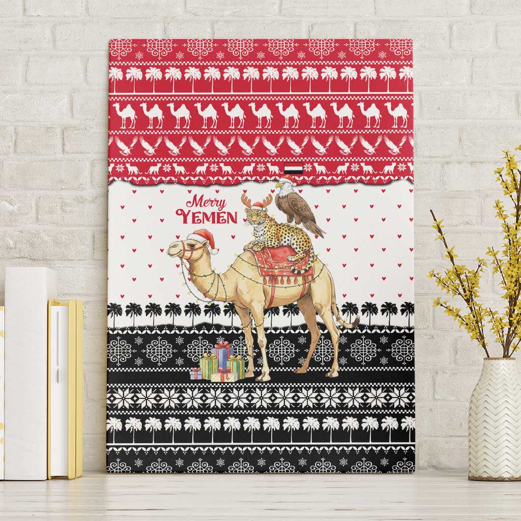 Yemen Christmas Canvas Wall Art with Camel Leopard Falcon Red Black White Snowflake - undefined