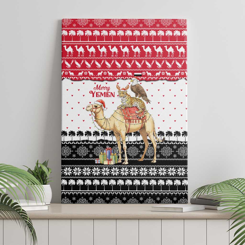 Yemen Christmas Canvas Wall Art with Camel Leopard Falcon Red Black White Snowflake - undefined
