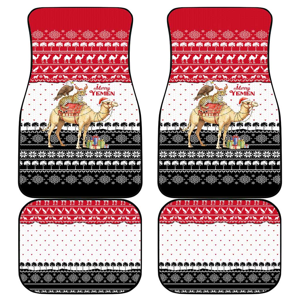 Yemen Christmas Car Mats with Camel Leopard Falcon Red Black White Snowflake - Wonder Print Shop