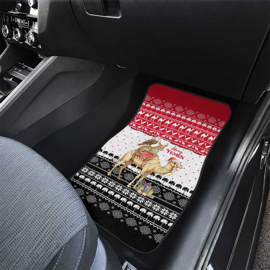 Yemen Christmas Car Mats with Camel Leopard Falcon Red Black White Snowflake - Wonder Print Shop