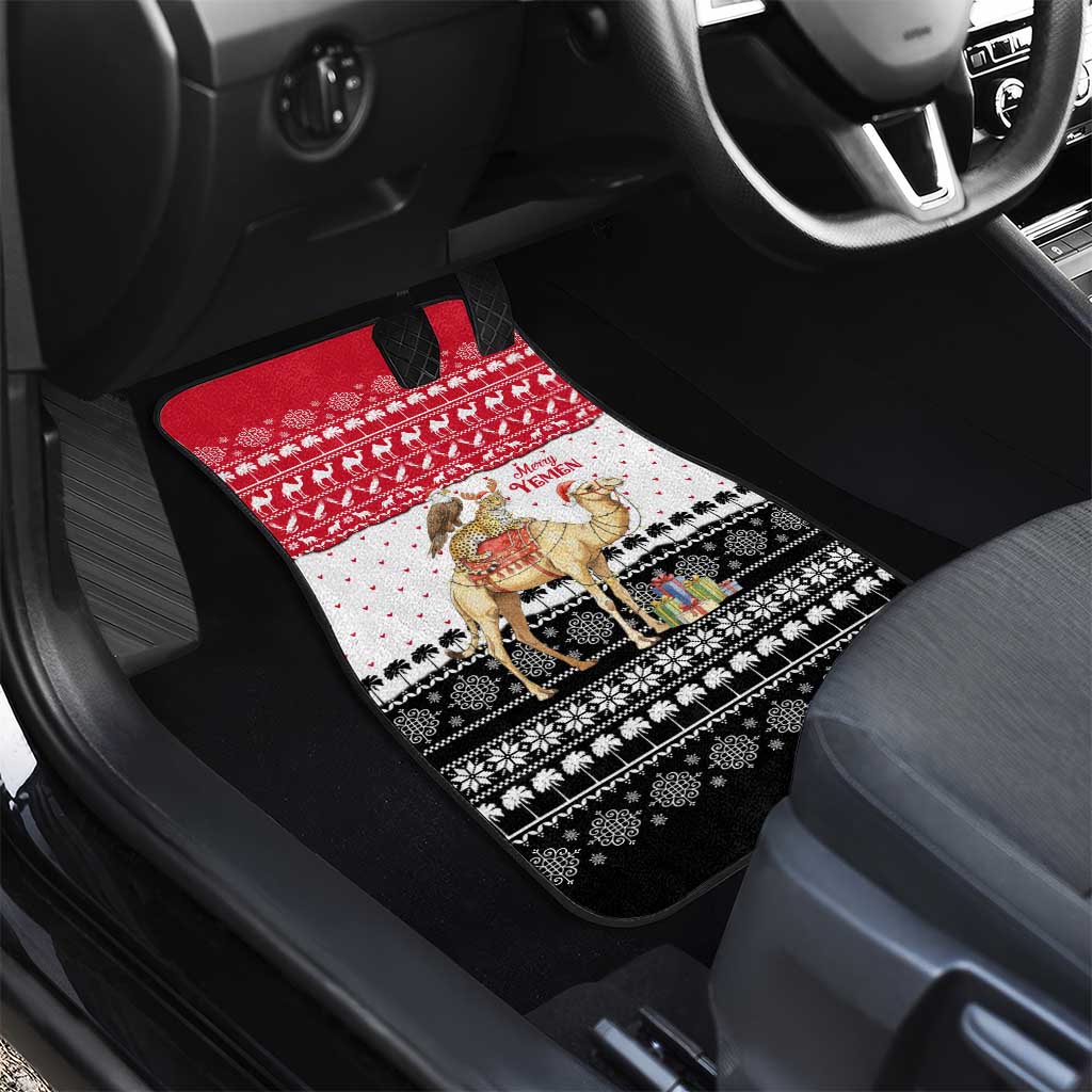 Yemen Christmas Car Mats with Camel Leopard Falcon Red Black White Snowflake - Wonder Print Shop