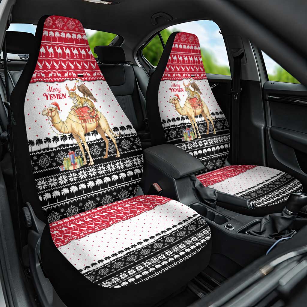 Yemen Christmas Car Seat Cover with Camel Leopard Falcon Red Black White Snowflake - Wonder Print Shop