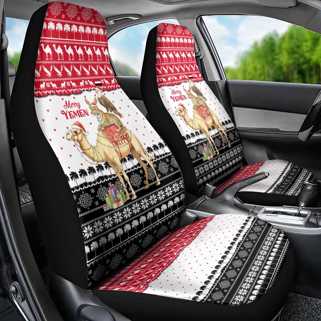 Yemen Christmas Car Seat Cover with Camel Leopard Falcon Red Black White Snowflake - Wonder Print Shop
