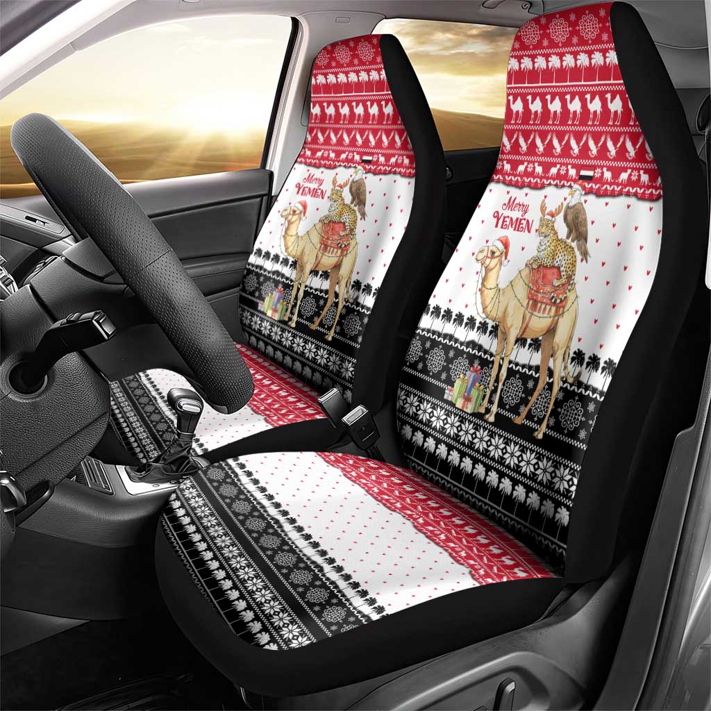 Yemen Christmas Car Seat Cover with Camel Leopard Falcon Red Black White Snowflake - Wonder Print Shop
