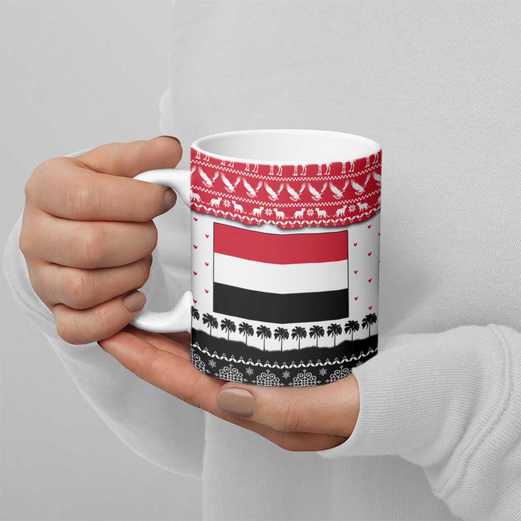 Yemen Christmas Ceramic Mug with Camel Leopard Falcon Red Black White Snowflake - Wonder Print Shop
