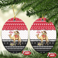 Yemen Christmas Ceramic Ornament with Camel Leopard Falcon Red Black White Snowflake - Wonder Print Shop