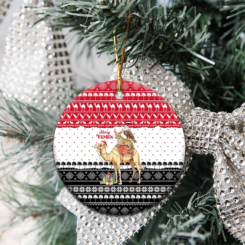 Yemen Christmas Ceramic Ornament with Camel Leopard Falcon Red Black White Snowflake - Wonder Print Shop