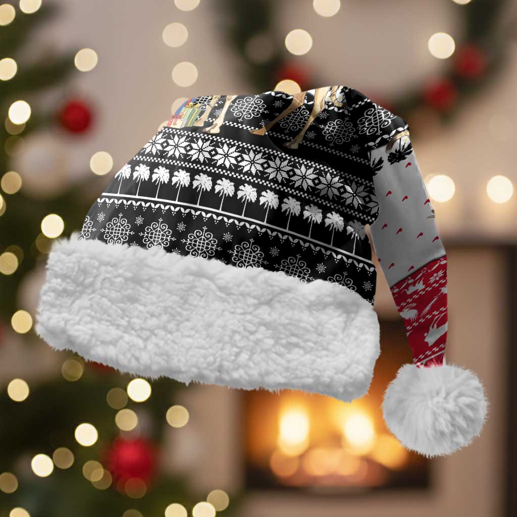 Yemen Christmas Santa Hat with Camel Leopard Falcon Red Black White Snowflake - Wonder Print Shop