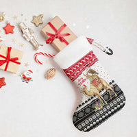 Yemen Christmas Stocking with Camel Leopard Falcon Red Black White Snowflake - Wonder Print Shop