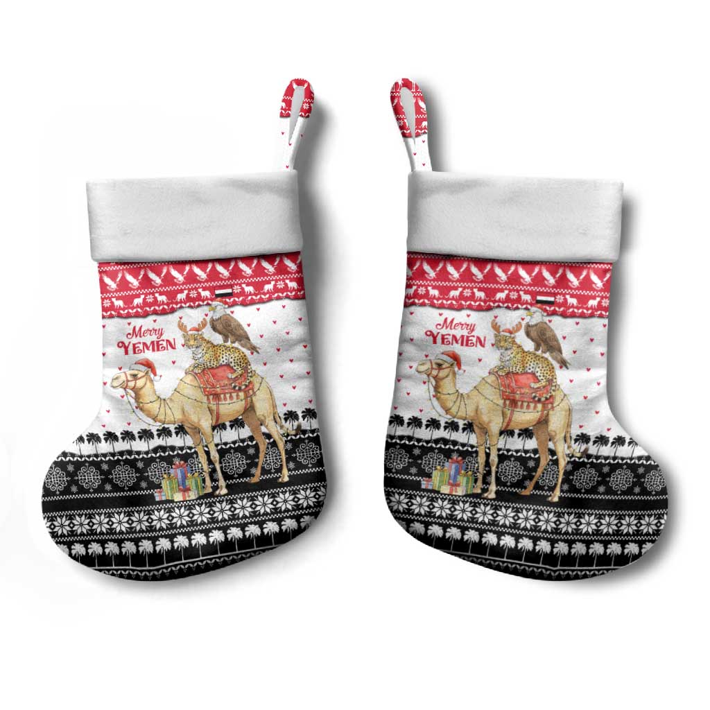Yemen Christmas Stocking with Camel Leopard Falcon Red Black White Snowflake - Wonder Print Shop