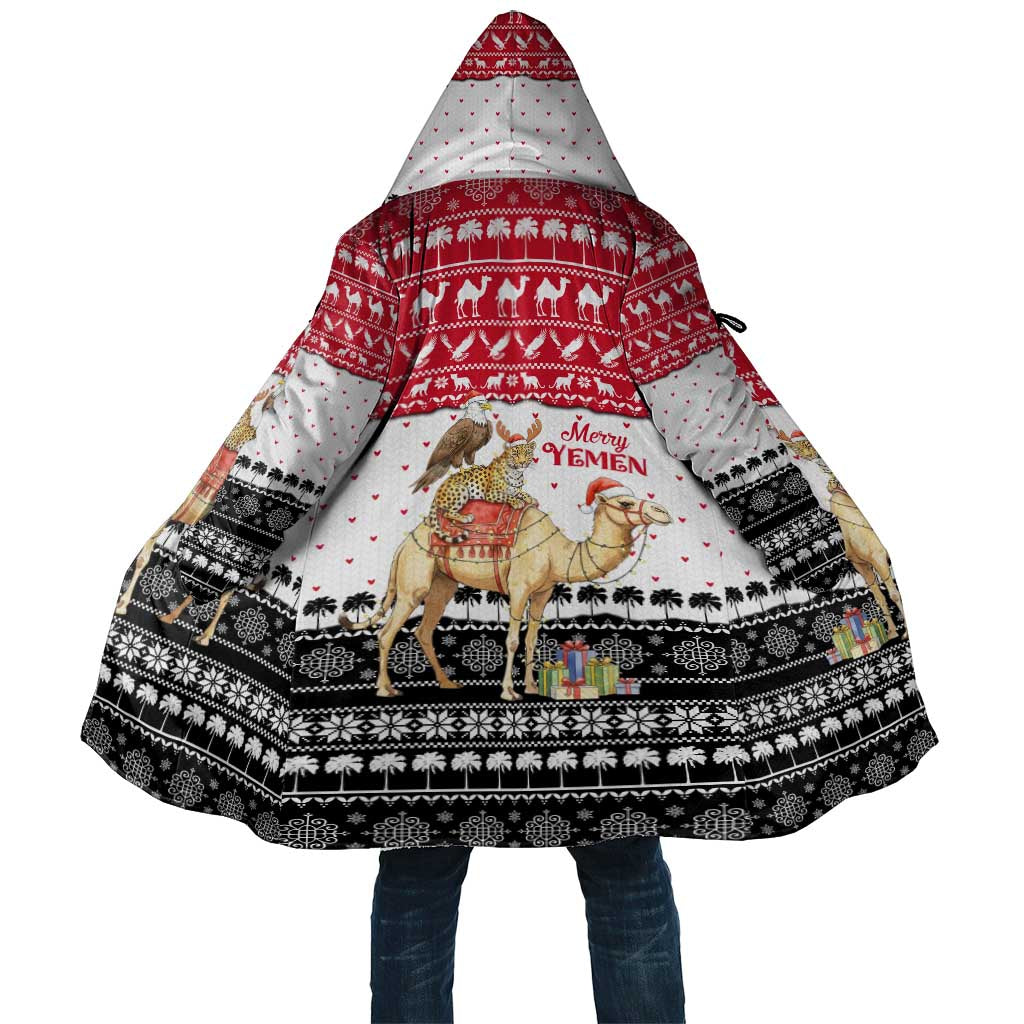 Yemen Christmas Cloak with Camel Leopard Falcon Red Black White Snowflake - Wonder Print Shop