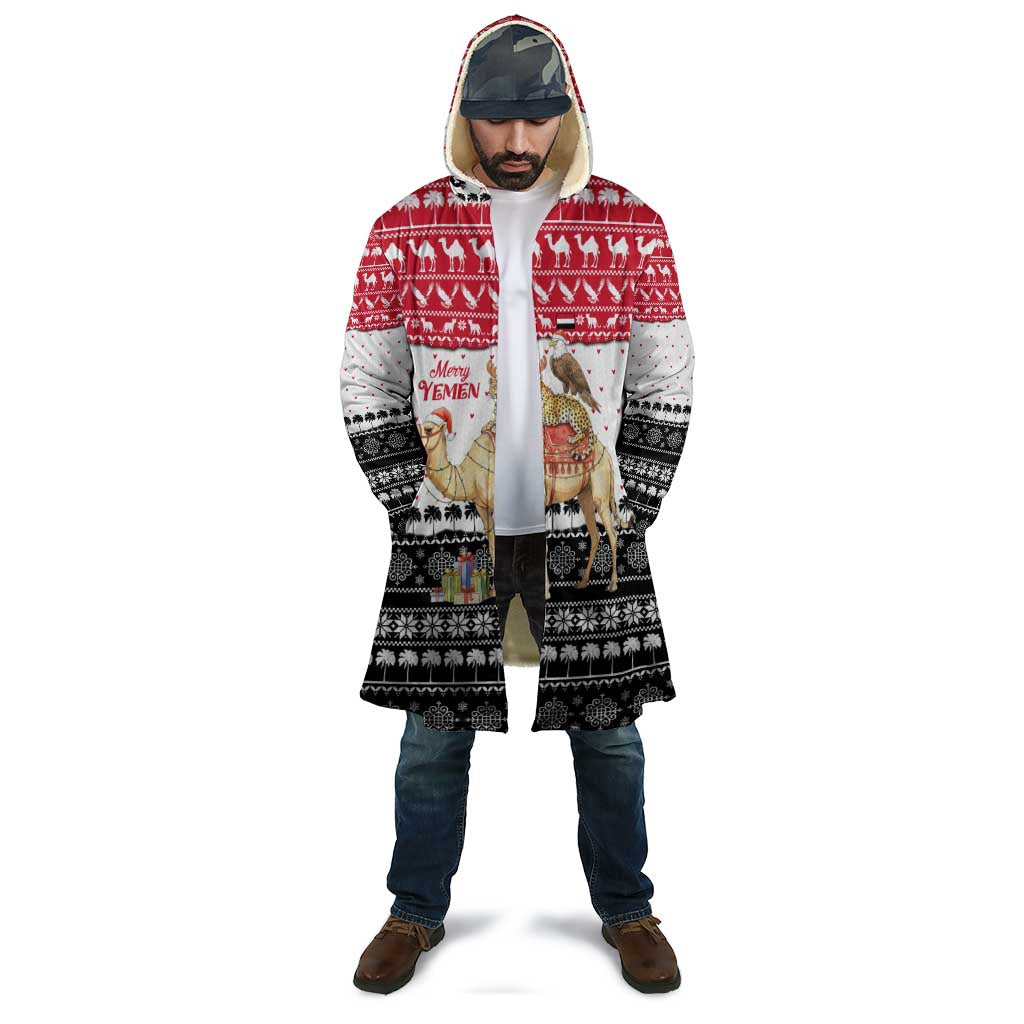 Yemen Christmas Cloak with Camel Leopard Falcon Red Black White Snowflake - Wonder Print Shop