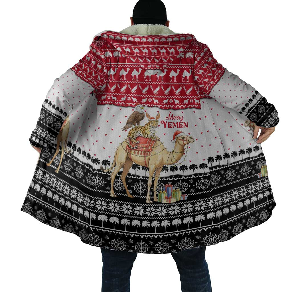 Yemen Christmas Cloak with Camel Leopard Falcon Red Black White Snowflake - Wonder Print Shop