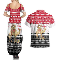 Yemen Christmas Couples Matching Summer Maxi Dress and Hawaiian Shirt with Camel Leopard Falcon Red Black White Snowflake - Wonder Print Shop
