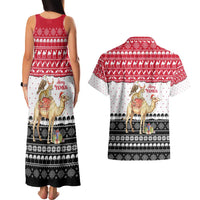 Yemen Christmas Couples Matching Tank Maxi Dress and Hawaiian Shirt with Camel Leopard Falcon Red Black White Snowflake - Wonder Print Shop